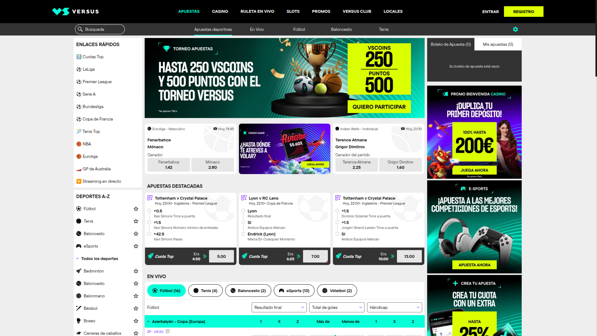 Versus Casino Desktop Sports