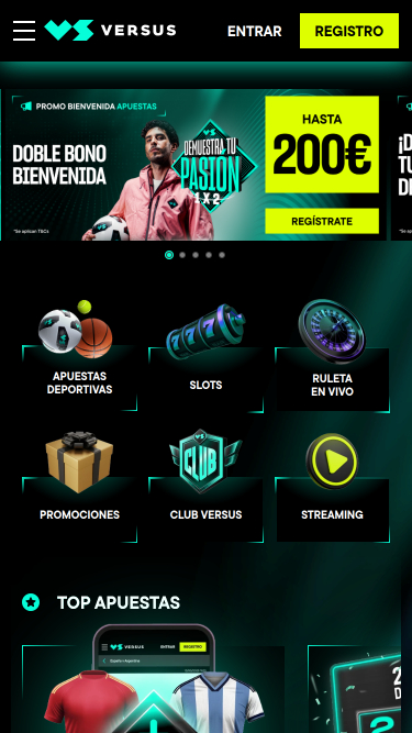 Versus Casino Mobile Homepage