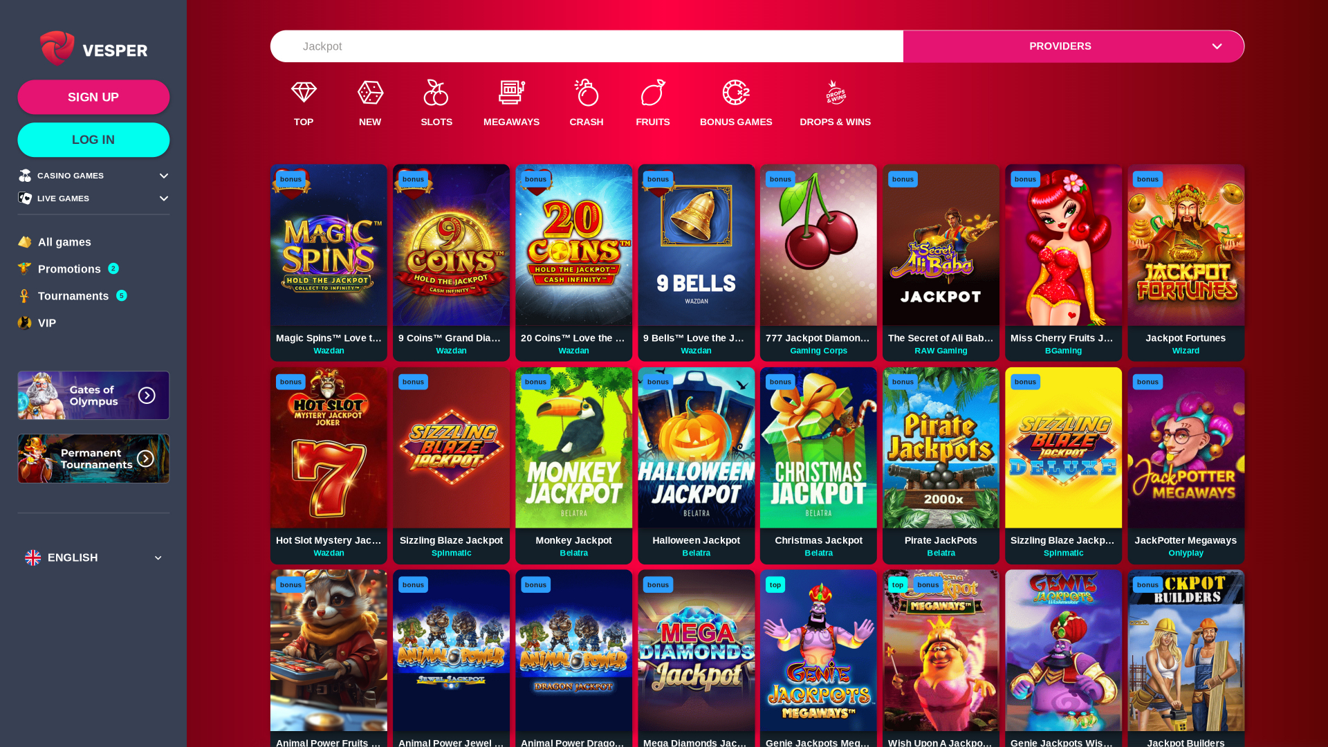 Jackpot de bureau de Vesper Casino