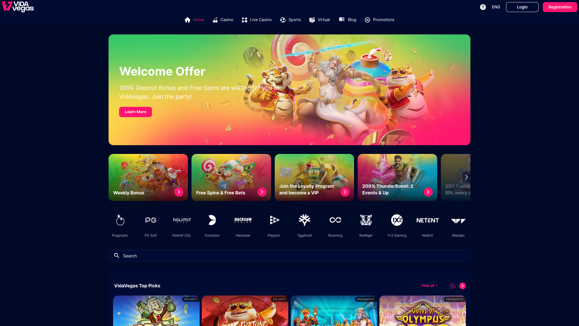 VidaVegas Casino Desktop Homepage