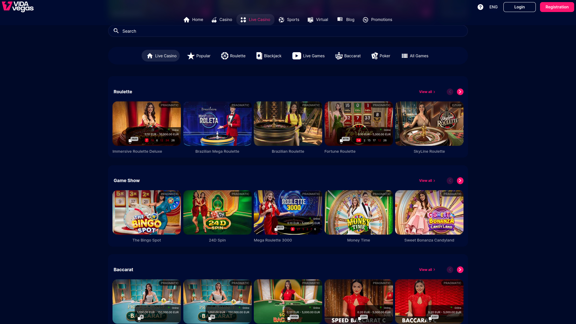 VidaVegas Casino Desktop Live Dealer