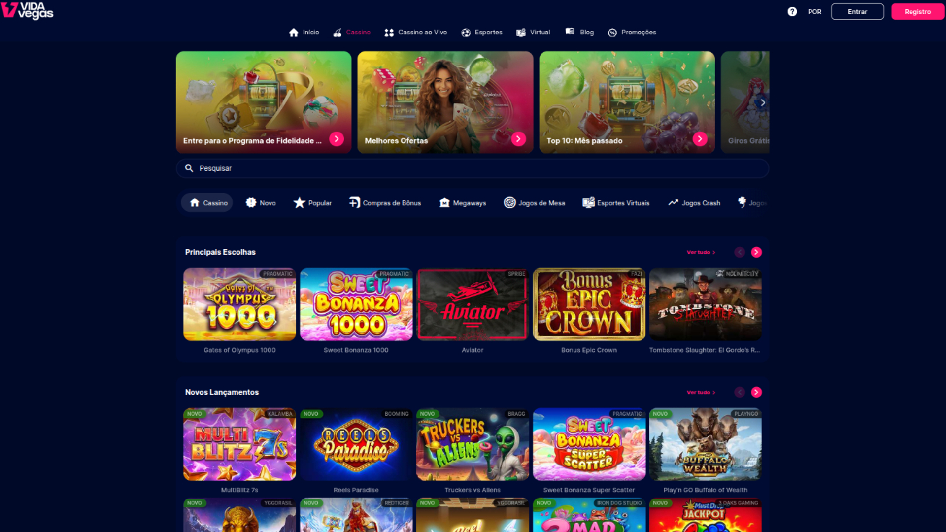 Juegos de VidaVegas Casino en escritorio