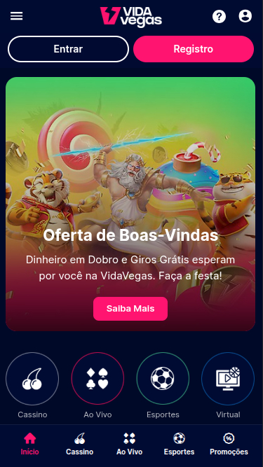 Página de inicio móvil de VidaVegas Casino