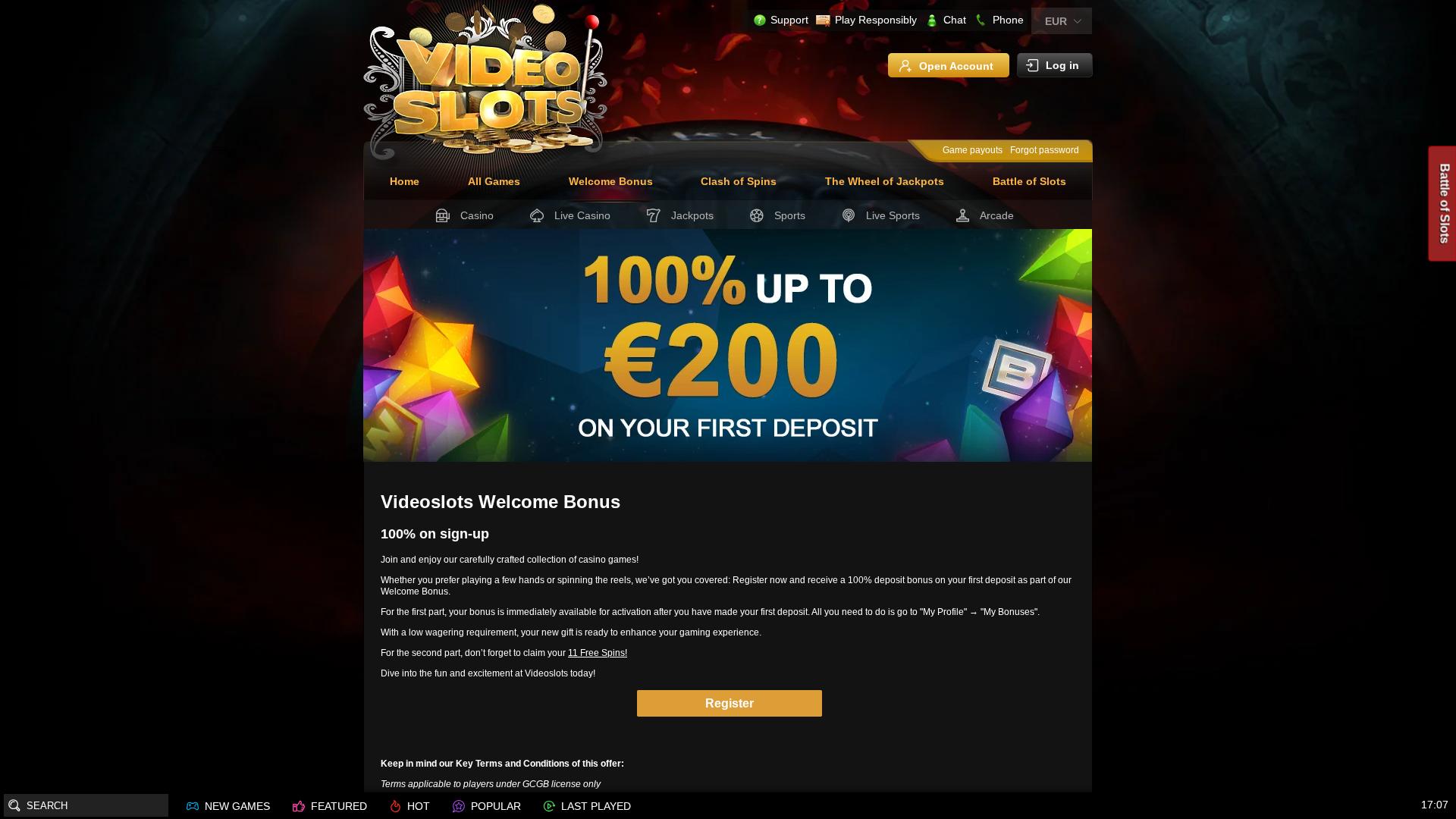 Videoslots Casino Desktop Promotions