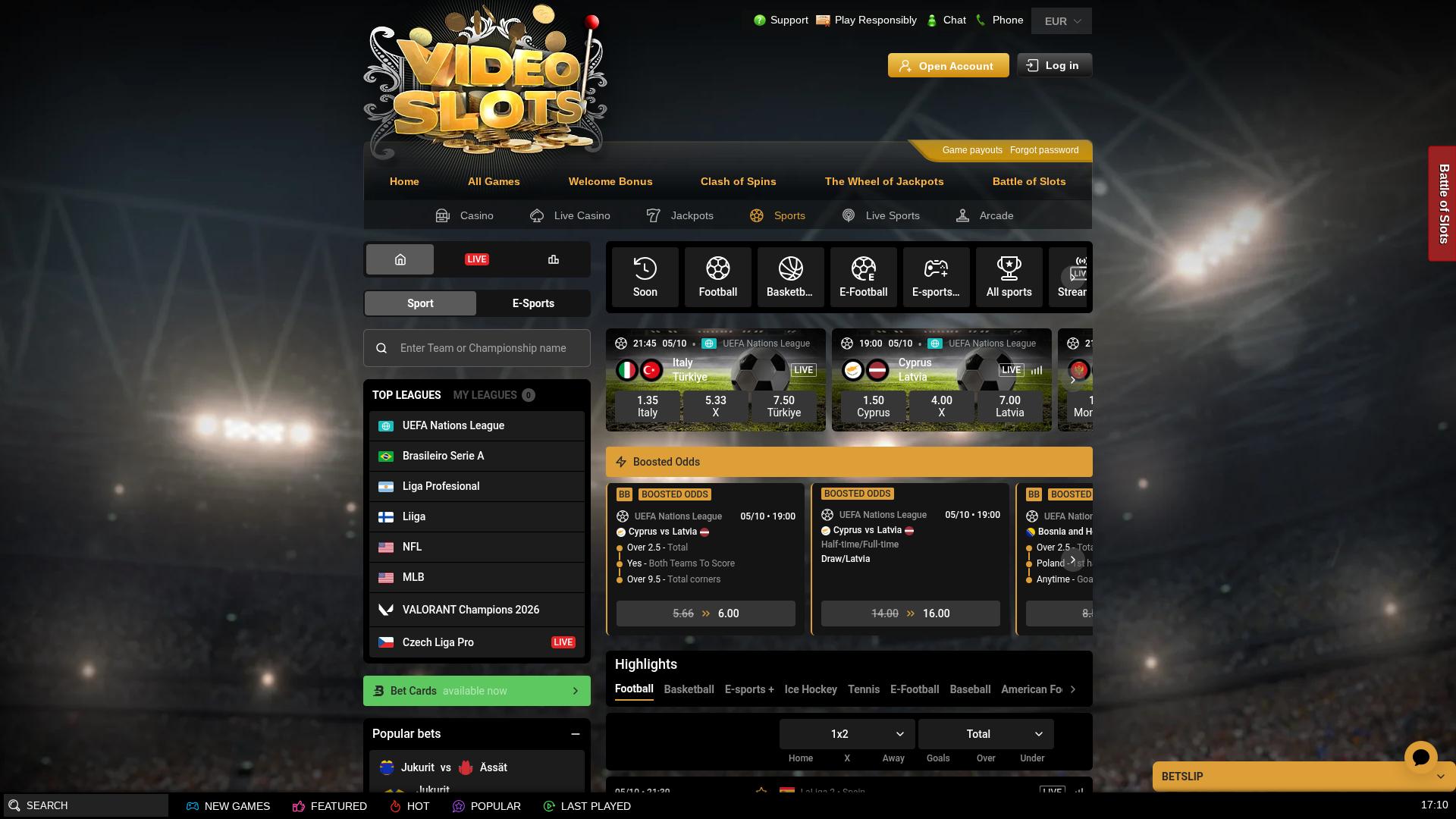 Videoslots Casino Desktop Sports