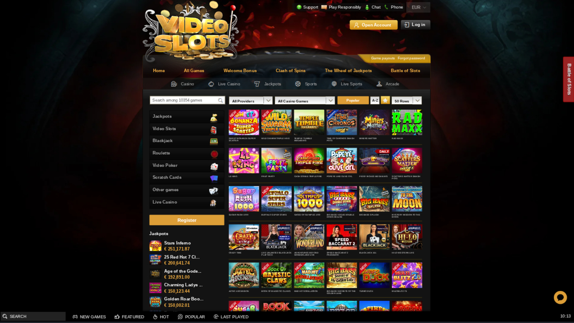 Jeux de Videoslots Casino sur ordinateur