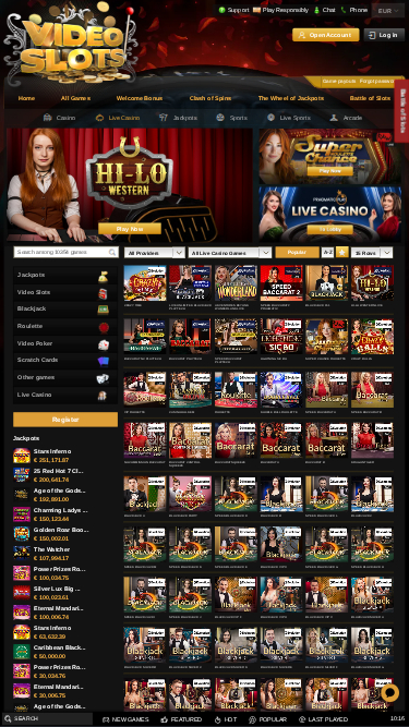 Croupier en direct mobile de Videoslots Casino