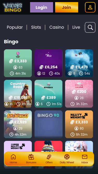 Jeux de bingo mobiles du casino Viking Bingo