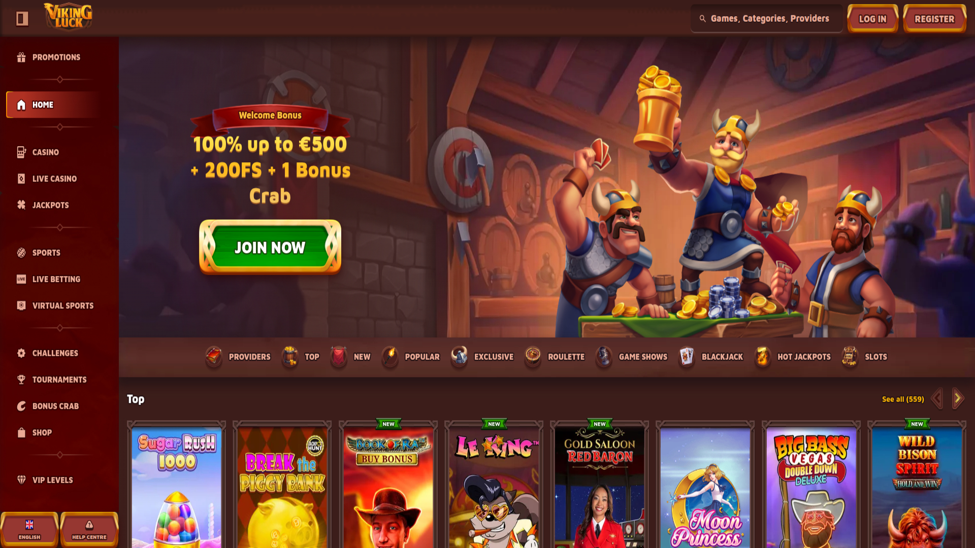 Homepage screenshot of VikingLuck Casino for Desktop