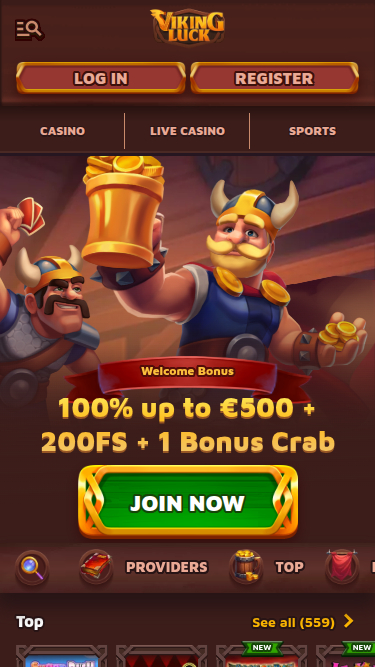Homepage screenshot of VikingLuck Casino for Mobile