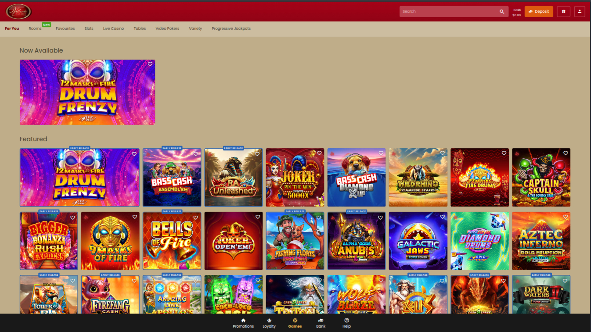Giochi di Villento Casino su desktop