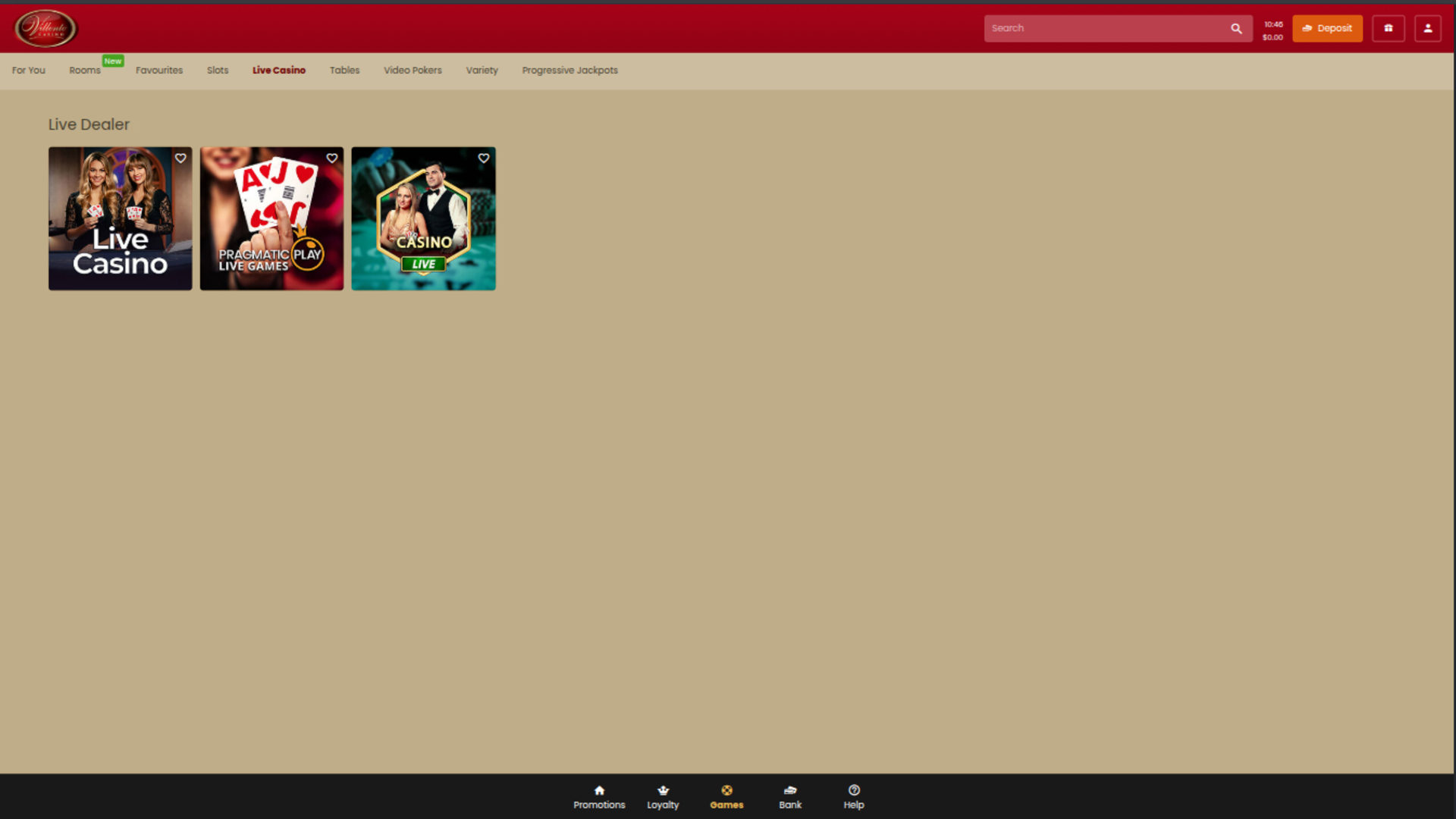  Dealer dal vivo di Villento Casino su desktop