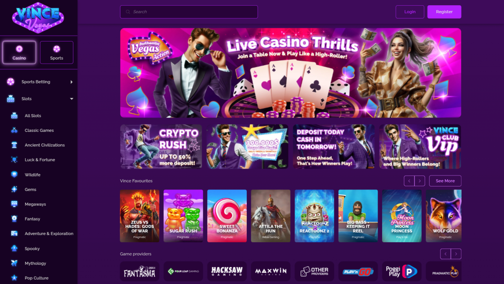  Vince Vegas Casino Desktop Homepage