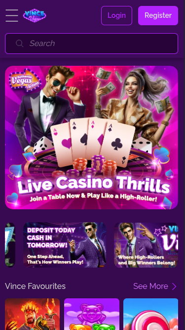 Vince Vegas Casino Mobile Homepage