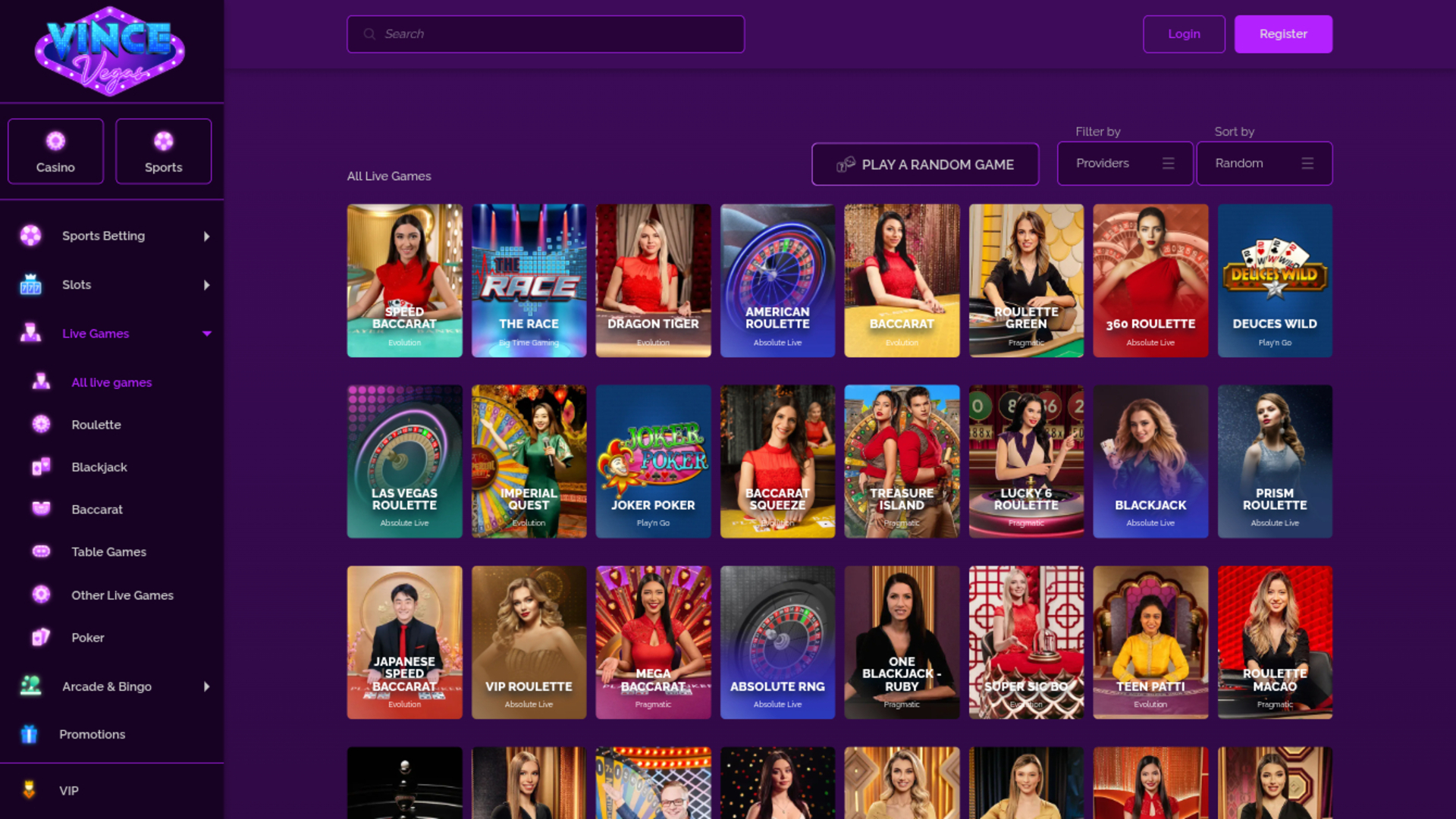 Vince Vegas Casino Desktop Live Dealer