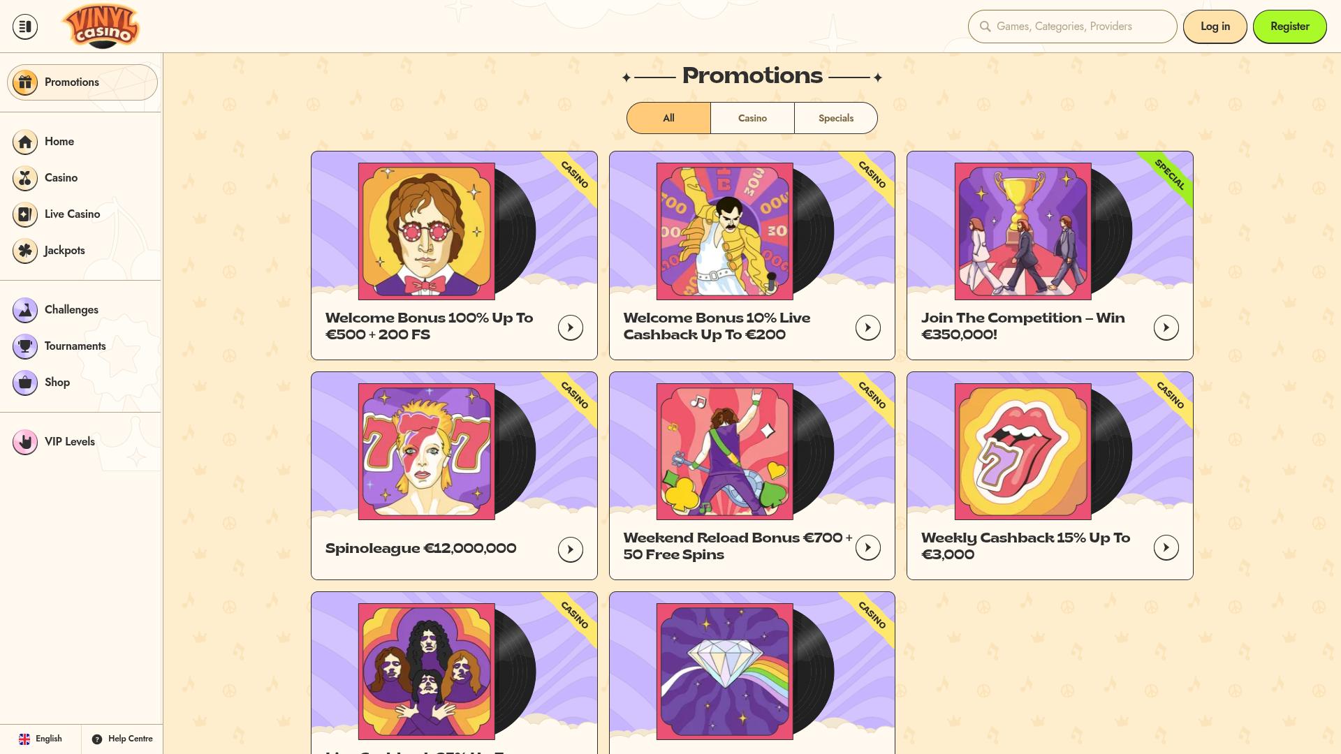 Vinyl Casino Desktop-Werbeaktionen