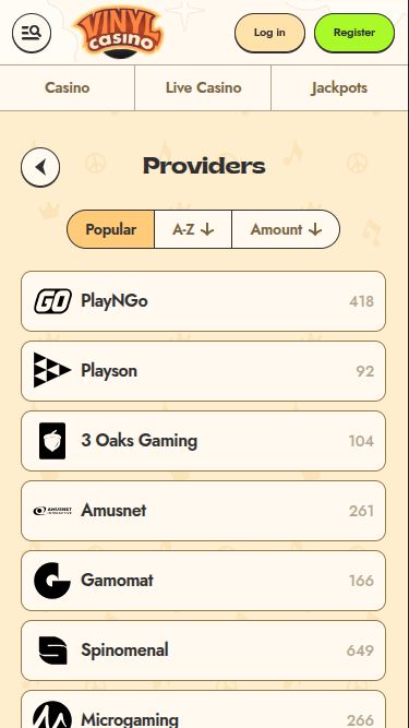 Développeurs de jeux mobiles de Vinyl Casino