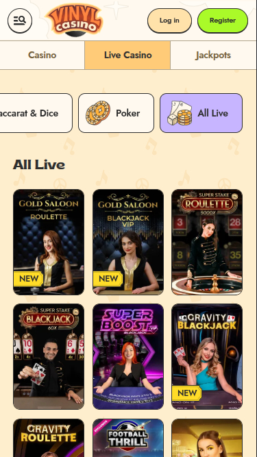 Croupier en direct mobile de Vinyl Casino