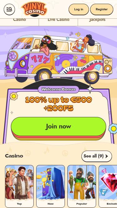 Vinyl Casino Mobile Homepage
