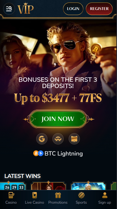 Page d’accueil mobile de VIP Casino