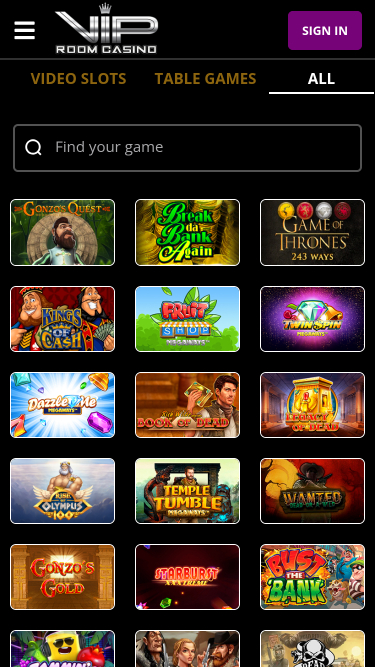 Jeux mobiles de VIP Room Casino