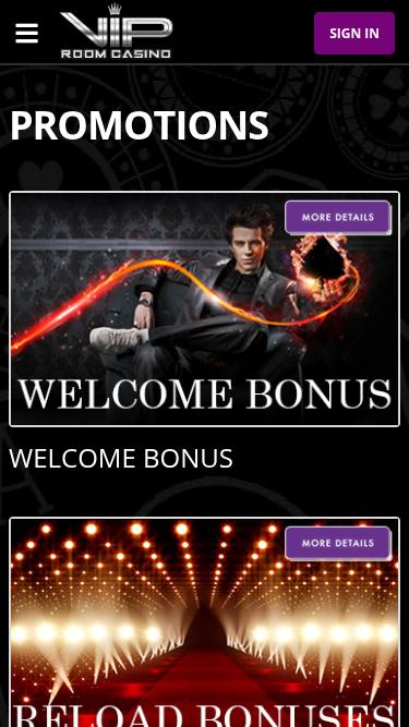 Promotions mobiles du casino VIP Room