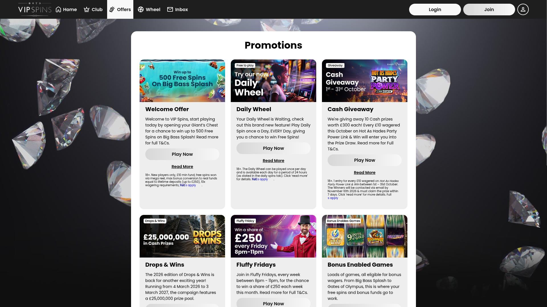 VIP Spins Casino Desktop-Aktionen