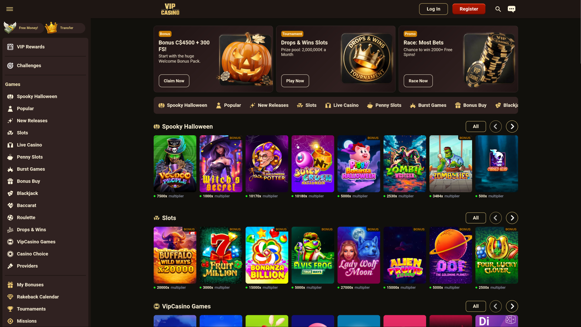 VIPCasino Desktop Homepage