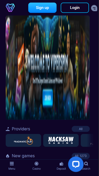 Page d'accueil mobile de Viperspin Casino