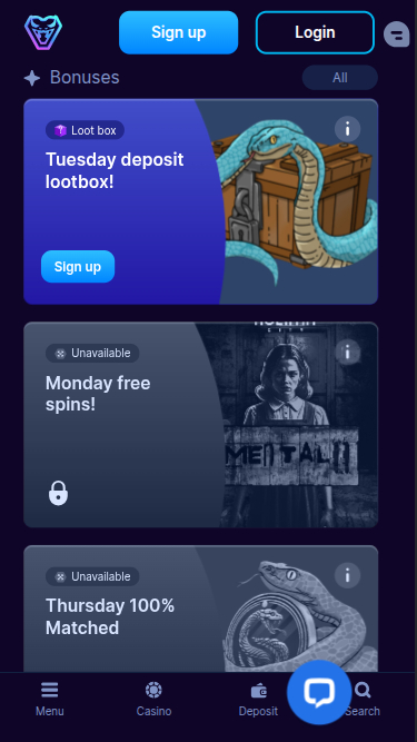 Promotions mobiles de Viperspin Casino