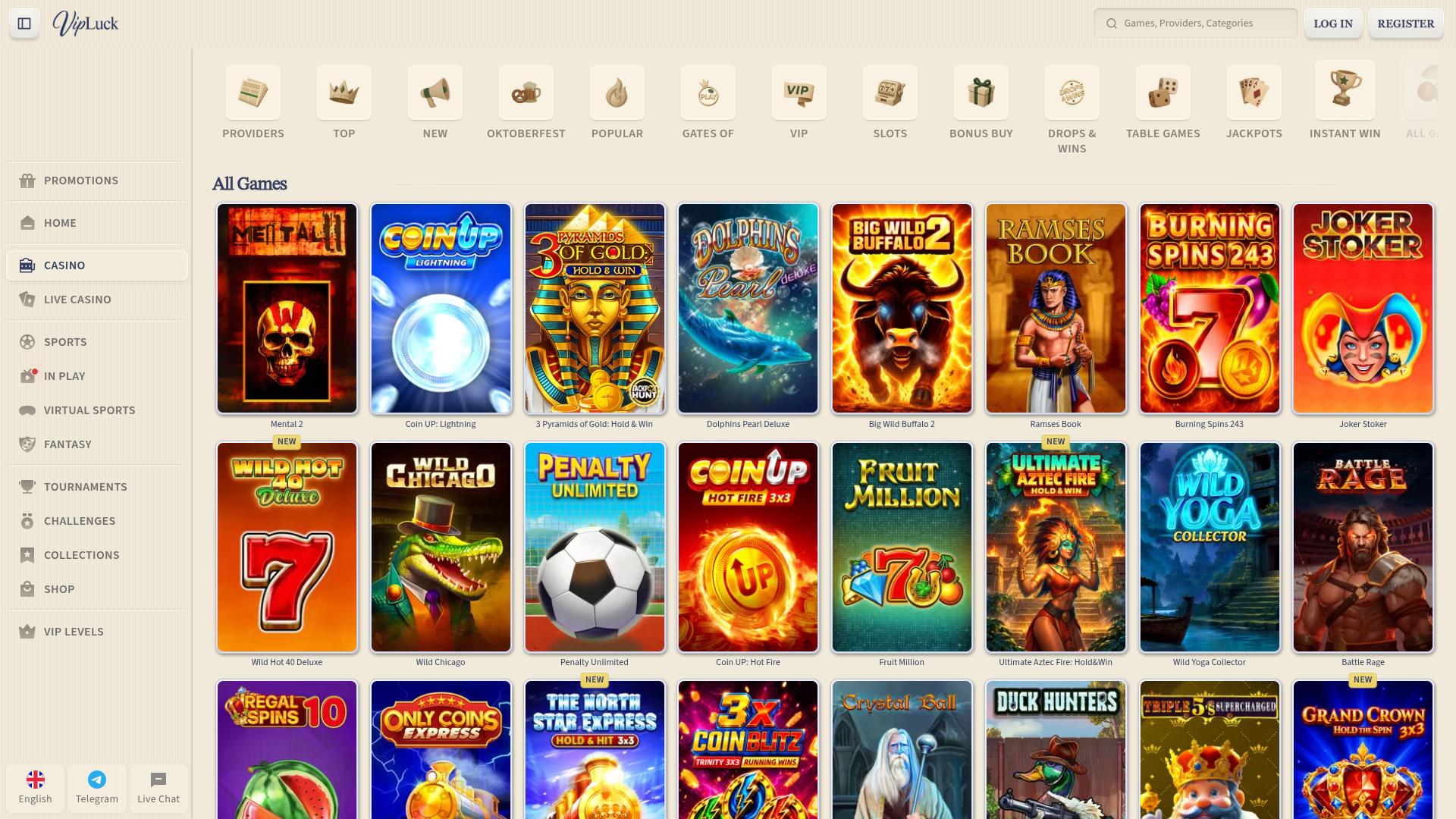 Jeux de casino VIPLuck pour ordinateur