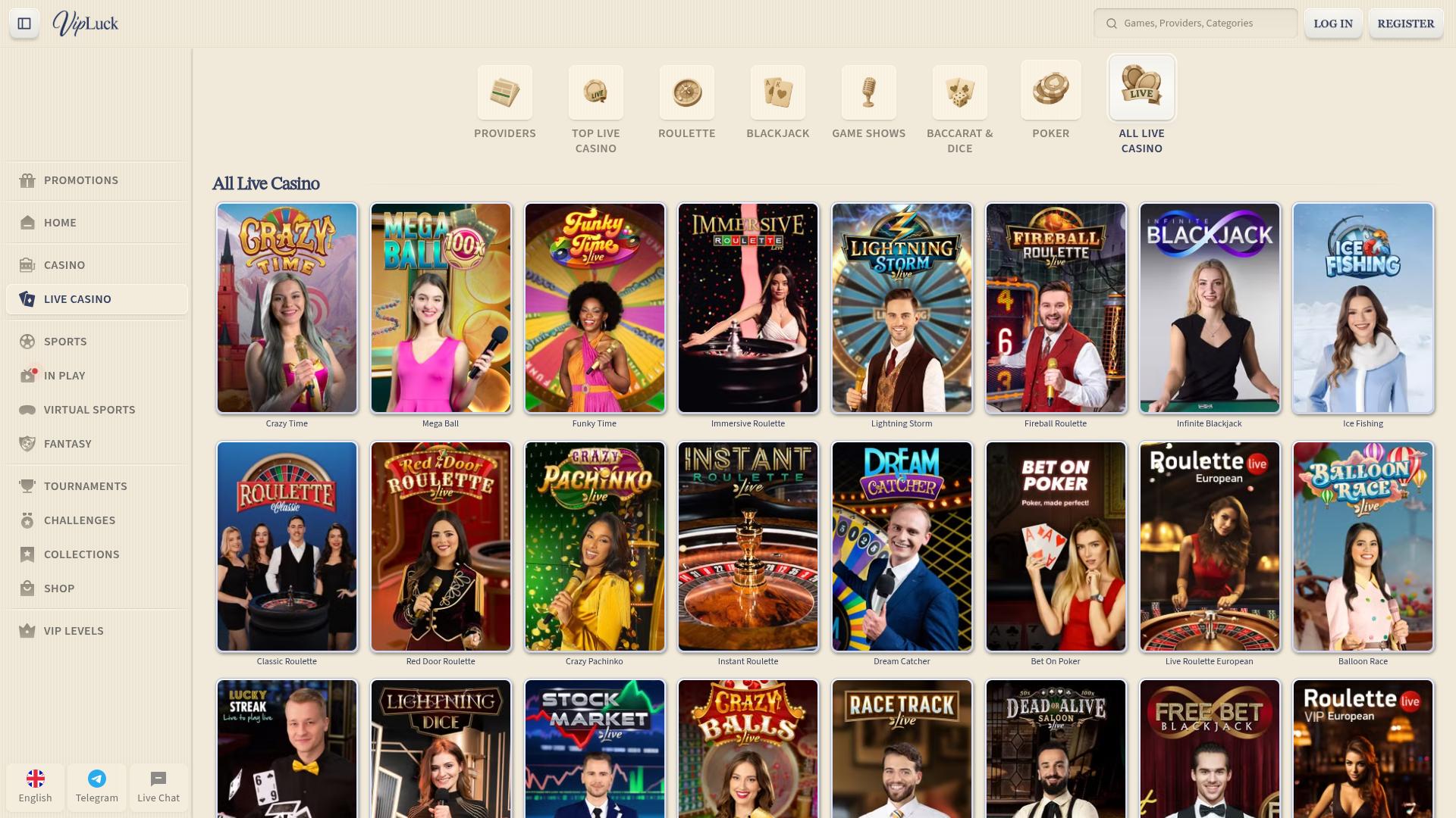 VIPLuck Casino sur ordinateur avec croupier en direct