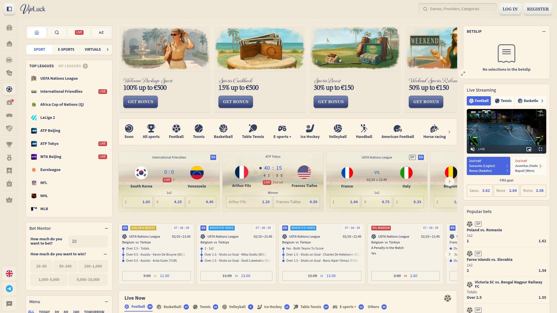 VIPLuck Casino Sports sur ordinateur