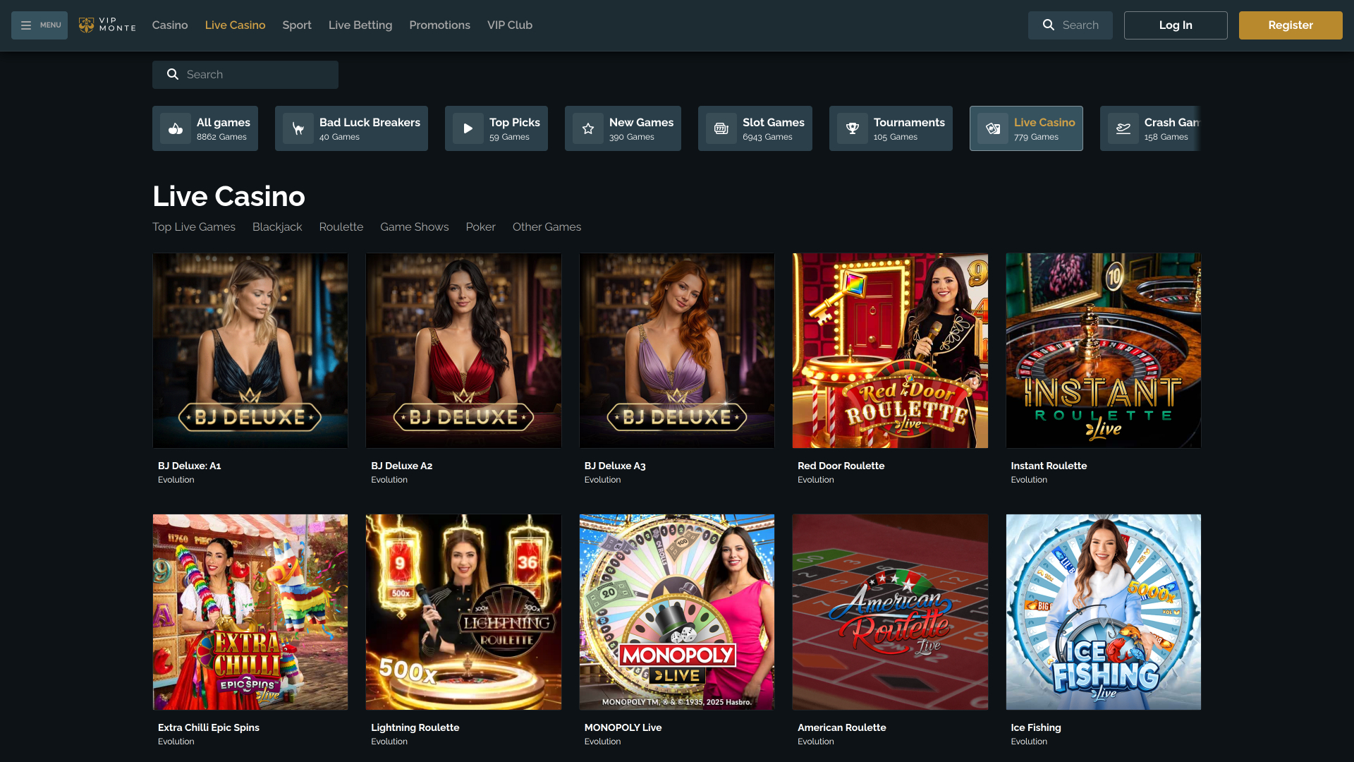 Croupier en direct de VipMonte Casino sur ordinateur