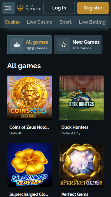 Jeux mobiles de VipMonte Casino