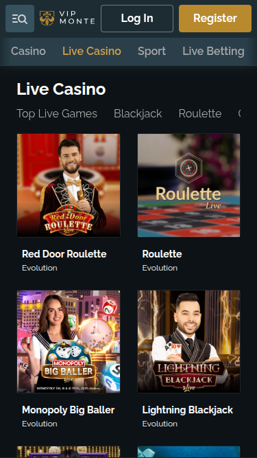 Croupier en direct mobile de VipMonte Casino