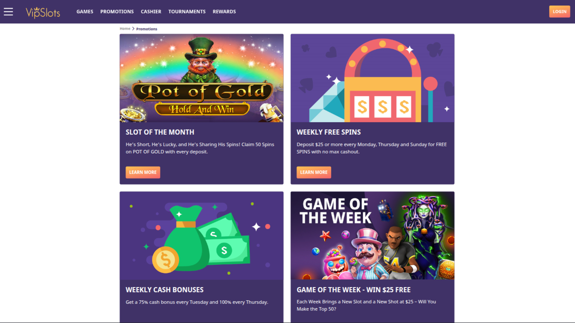 Promotions de VipSlots Casino sur ordinateur