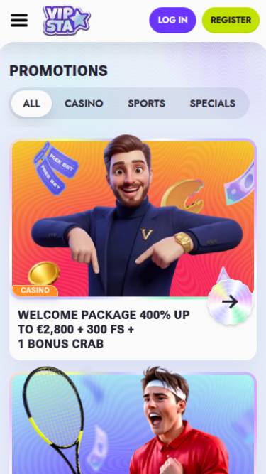 Capture d'écran de la page mobile des promotions du casino Vipsta