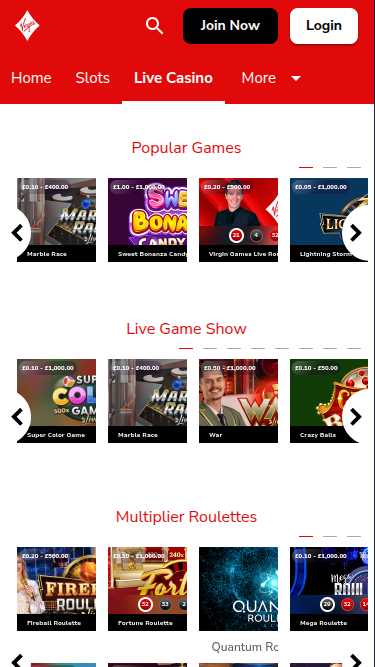 Croupier en direct mobile de Virgin Games Casino
