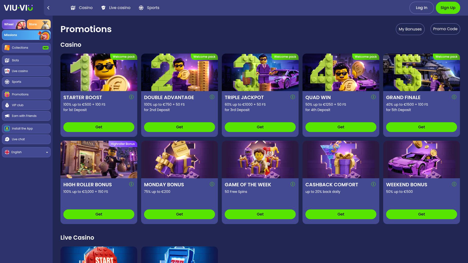 Promociones de escritorio del casino ViuViu