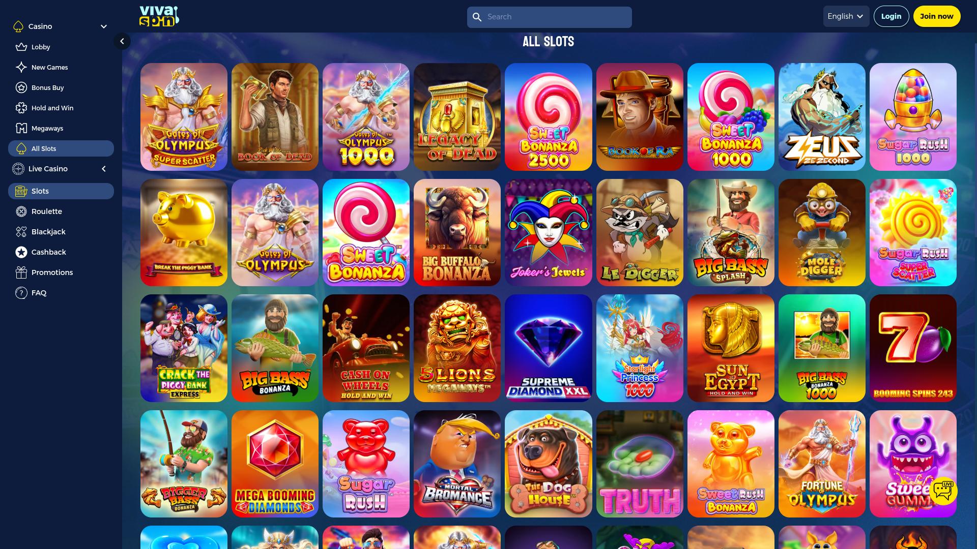 Jogos de cassino Vivaspin para computador