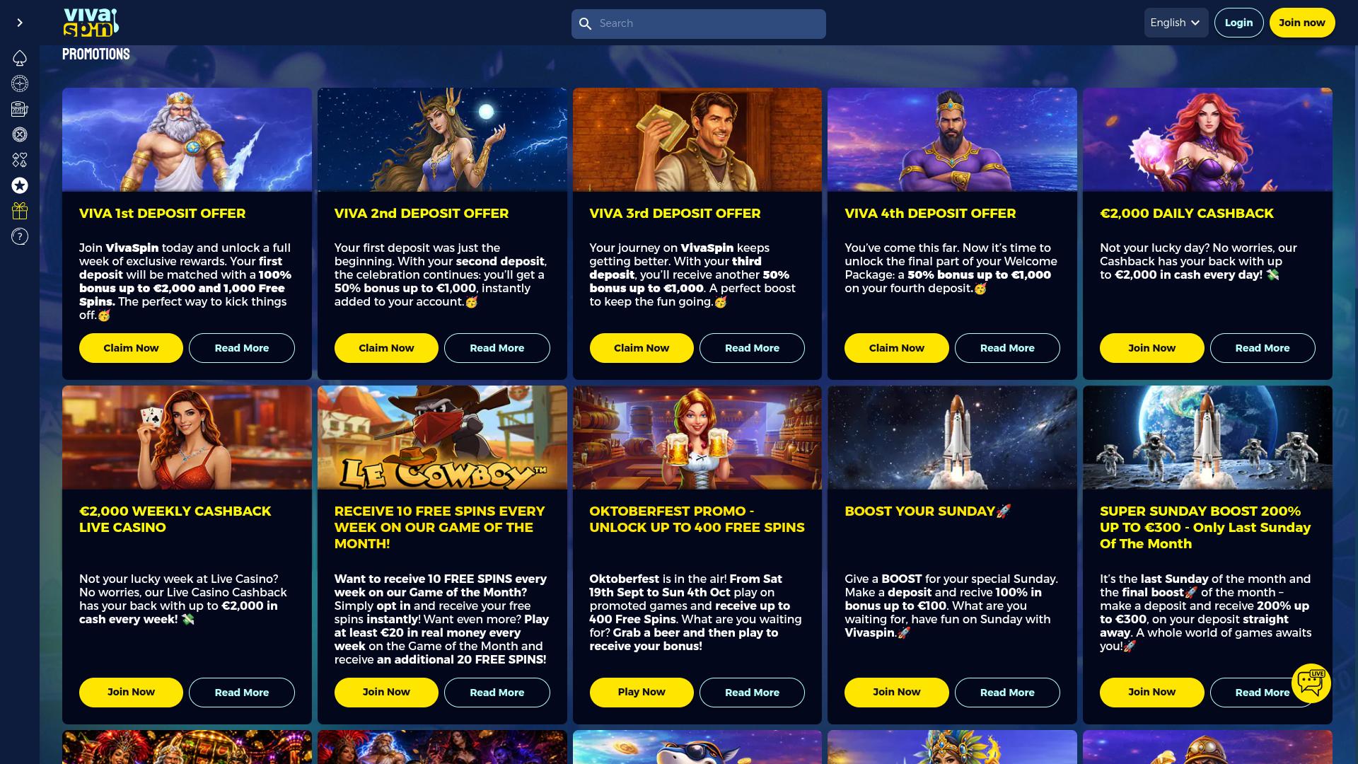 Promoções do Vivaspin Casino para computador