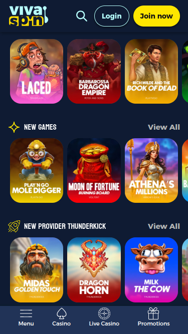 Games screenshot of Vivaspin Casino for Mobile