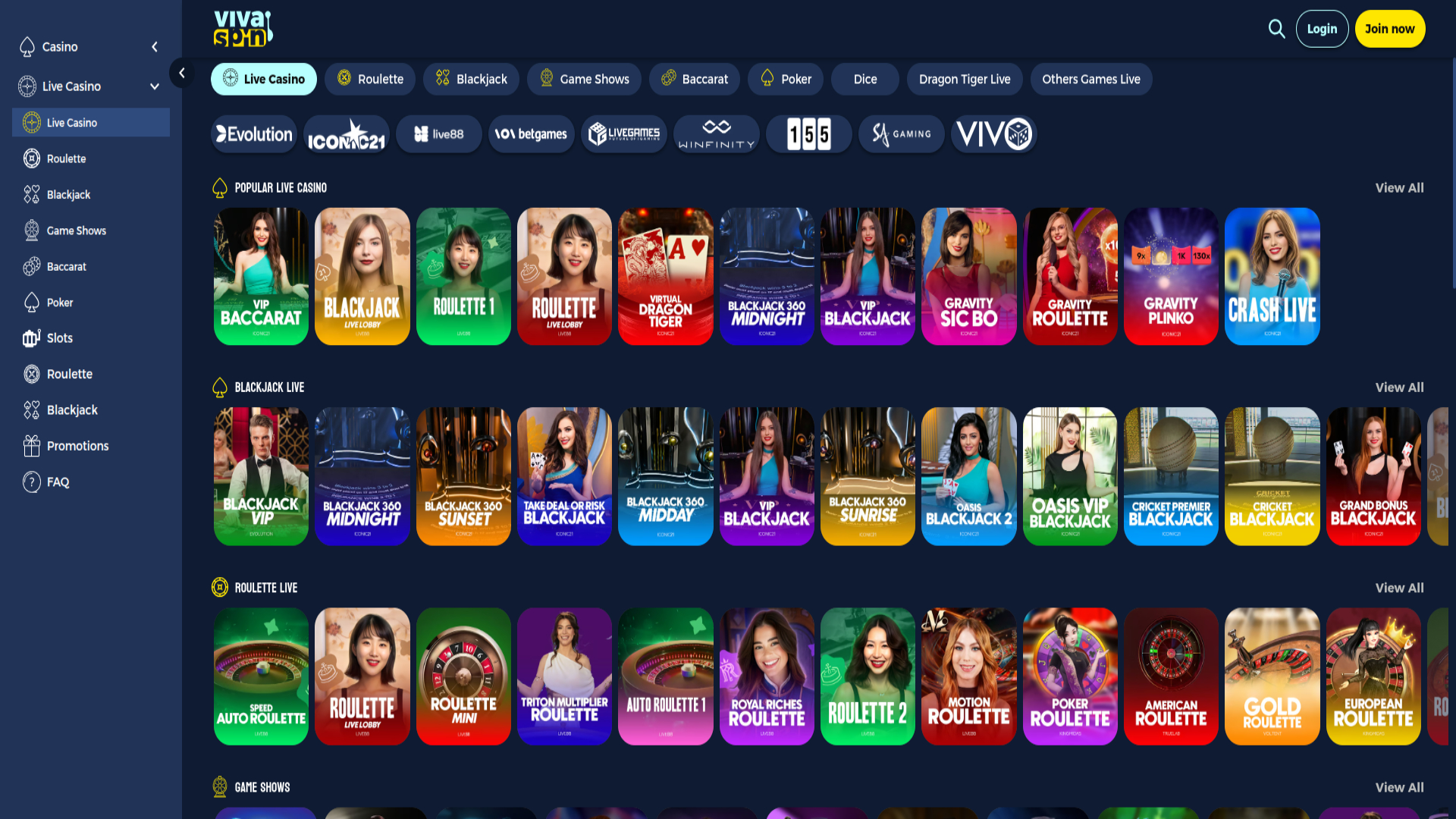 Live Dealer screenshot of Vivaspin Casino for Desktop