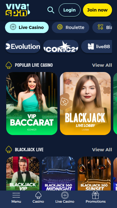Live Dealer screenshot of Vivaspin Casino for Mobile
