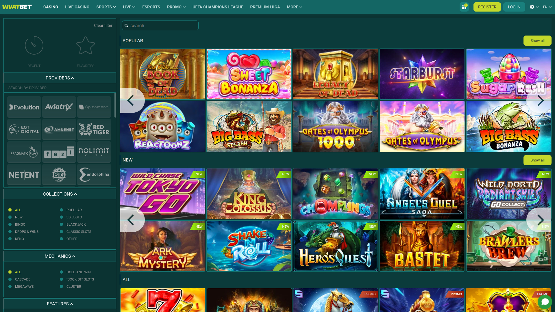 VivatBet Casino Desktop-Spiele