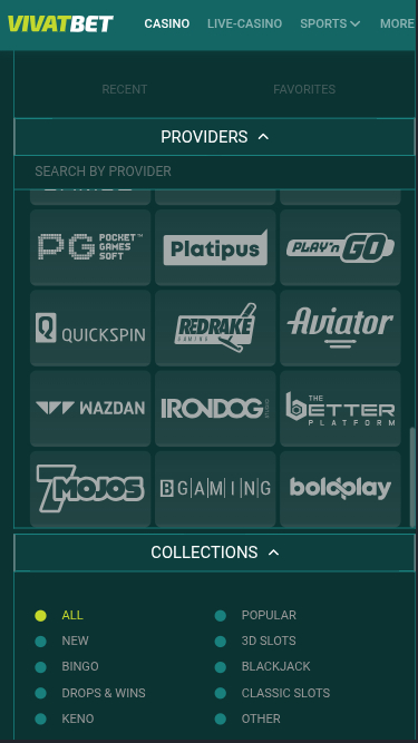 Desarrolladores de juegos móviles de VivatBet Casino