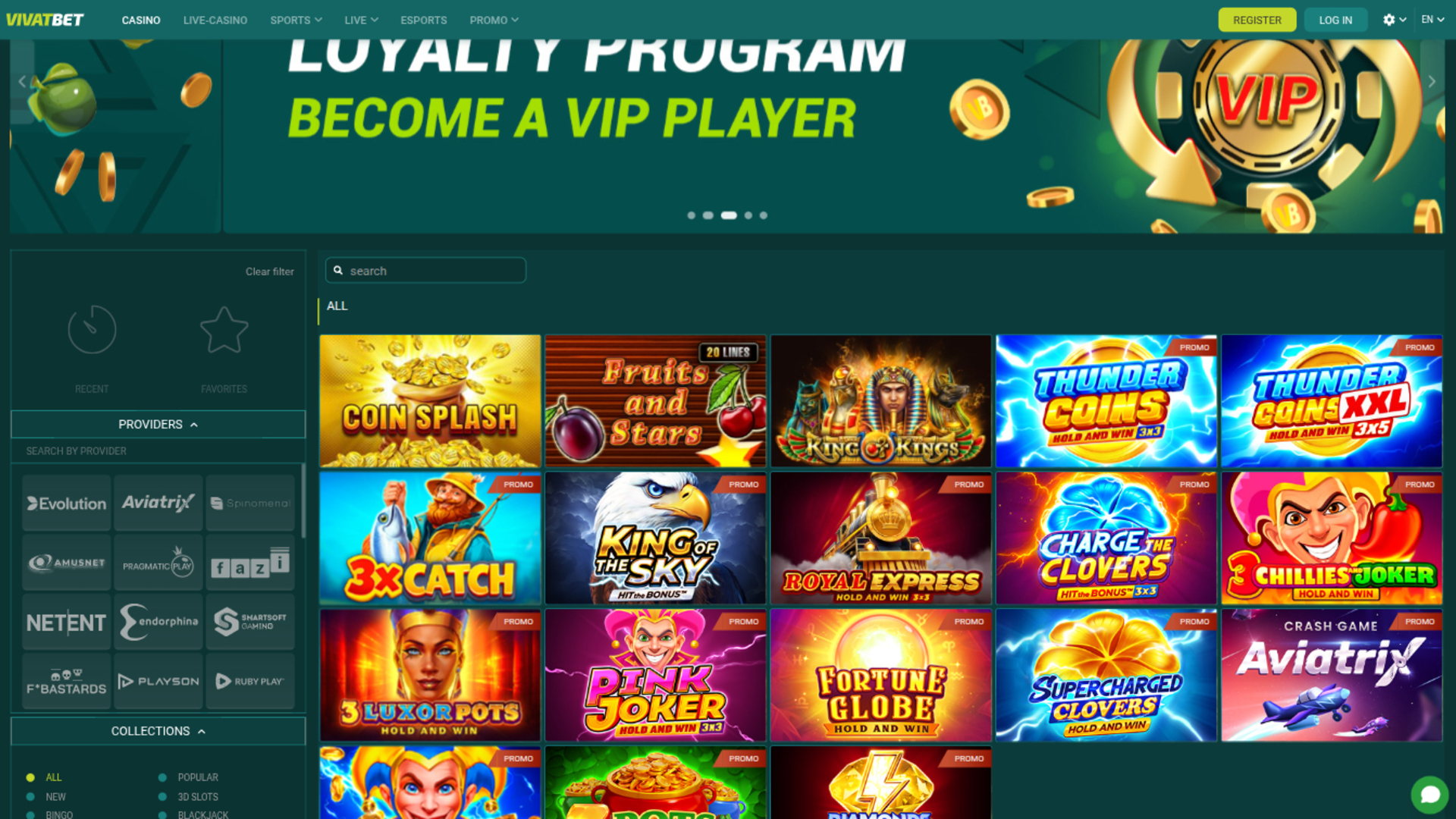 Juegos de escritorio de VivatBet Casino