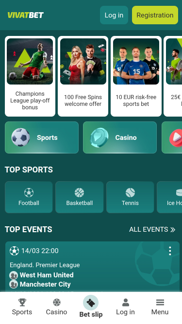 VivatBet Casino Mobile Homepage