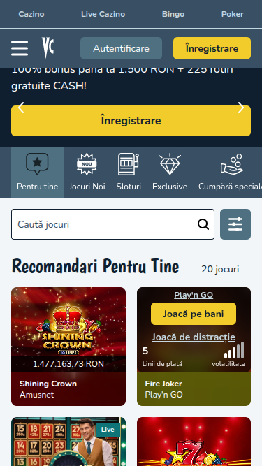 Page d'accueil mobile de Vlad Cazino
